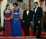 Michelle et Barack Obama reçoivent le président mexicain Felipe Calderon et son épouse à la Maison Blanche, le 19/05/2010.