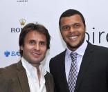 Fabrice Santoro et Jo-Wilfried Tsonga lors de l'événement caritatif Ace de coeur au profit des associations Attrap'la balle et Mécénat Chirurgie Cardiaque le 20 mai 2010 à l'hôtel Park Hyatt à Paris