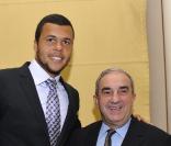 Jo-Wilfried Tsonga et Jean Gachassin lors de l'événement caritatif Ace de coeur au profit des associations Attrap'la balle et Mécénat Chirurgie Cardiaque le 20 mai 2010 à l'hôtel Park Hyatt à Paris