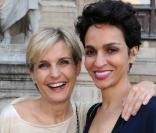 Melita Toscan du Plantier et Farida Khelfa à l'occasion du cocktail donné pour la Fête du Cinéma, à l'Ecole Nationale des Beaux-Arts, à Paris, le 30 juin 2010.