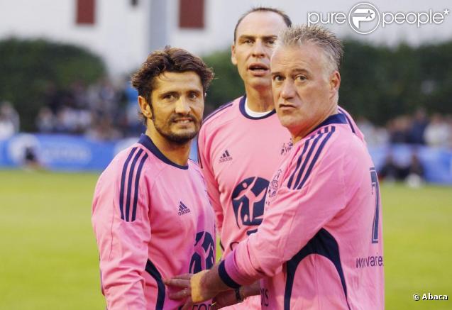 Bixente Lizarazu, Alain Boghossian et Didier Deschamps lors du match de charité du Variétés club de France contre la sélection Geodis, à Saint-Jean-de-Luz, le 13 octobre 2010