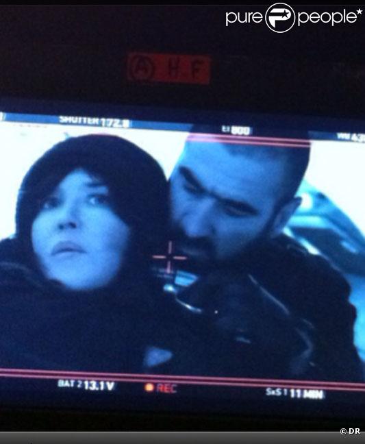 Eric Cantona et Isabelle Adjani sur le tournage du film De Force, de Frank Henry.