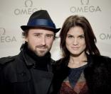 Alexandre Brasseur et sa femme Juliette lors de la soirée du lancement de la collection Ladymatic de la maison Omega, dans la boutique des Champs-Elysées le 7 décembre 2010