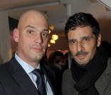 Férédic Bondoux et Pascal Elbé lors de la soirée du lancement de la collection Ladymatic de la maison Omega, dans la boutique des Champs-Elysées le 7 décembre 2010