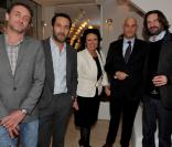 Jean-Paul Rouve, Gille Lellouche, Florence Ollivier, Frédéric Bondoux et Frédéric Beigbeder lors de la soirée du lancement de la collection Ladymatic de la maison Omega, dans la boutique des Champs-Elysées le 7 décembre 2010