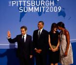 Nicolas et Carla Sarkozy avec Barack et Michelle Obama en septembre 2009