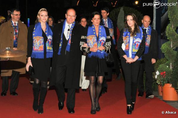 Charlene, Albert, Stéphanie et sa fille Pauline au 35e festival international du cirque de Monaco. 25 janvier 2011
