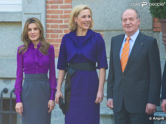 Letizia d'Espagne, Bettina Wulff et le roi Juan Carlos à Madrid, le 11 février 2011.