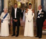 Barack et Michelle Obama, Elizabeth II et le duc d\'Edinbourg, dîner de gala à Buckingham Palace, à Londres, le 24 mai 2011.