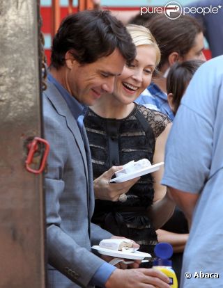 Kelly Rutherford et Matthew Settle sur le tournage de la série Gossip Girl. New York, 1er août 2011