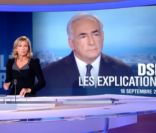 Claire Chazal, sur le plateau du JT de 20 heures de TF1, dimanche 18 septembre 2011. Elle y reçoit Dominique Strauss-Kahn pour sa première élocution télévisuelle depuis l\'affaire du Sofitel.