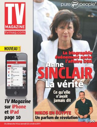 Anne Sinclair en couverture de  TV Magazine  en kiosques le 14 octobre 2011.