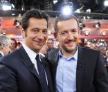 Laurent Gerra et Dany Boon lors de l'enregistrement de Vivement Dimanche, émission diffusée le 6 novembre 2011, au Studio Gabriel  