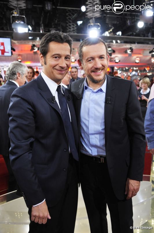 Laurent Gerra et Dany Boon lors de l'enregistrement de Vivement Dimanche, émission diffusée le 6 novembre 2011, au Studio Gabriel  
