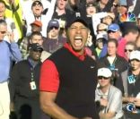 Tiger Woods laisse exploser sa joie le 4 décembre 2011 à Thousand Oaks pour le Chevron World Challenge