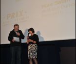  Catherine Millet et le distributeur du film français Hors Satan lors de la remise du prix Saint-Germain à Paris le 18 janvier 2012 
 &nbsp; 