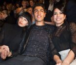 Noah Becker, bien entouré au premier du défilé Guido Maria Kretschmer, avec sa petite amie Fernanda Brandao et le top model Karolina Kurkova à Berlin, le 19 janvier 2012.