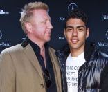 Boris Beckham et son fils Noah assistaient au défilé Kilian Kerner à Berlin, le 20 janvier 2012.