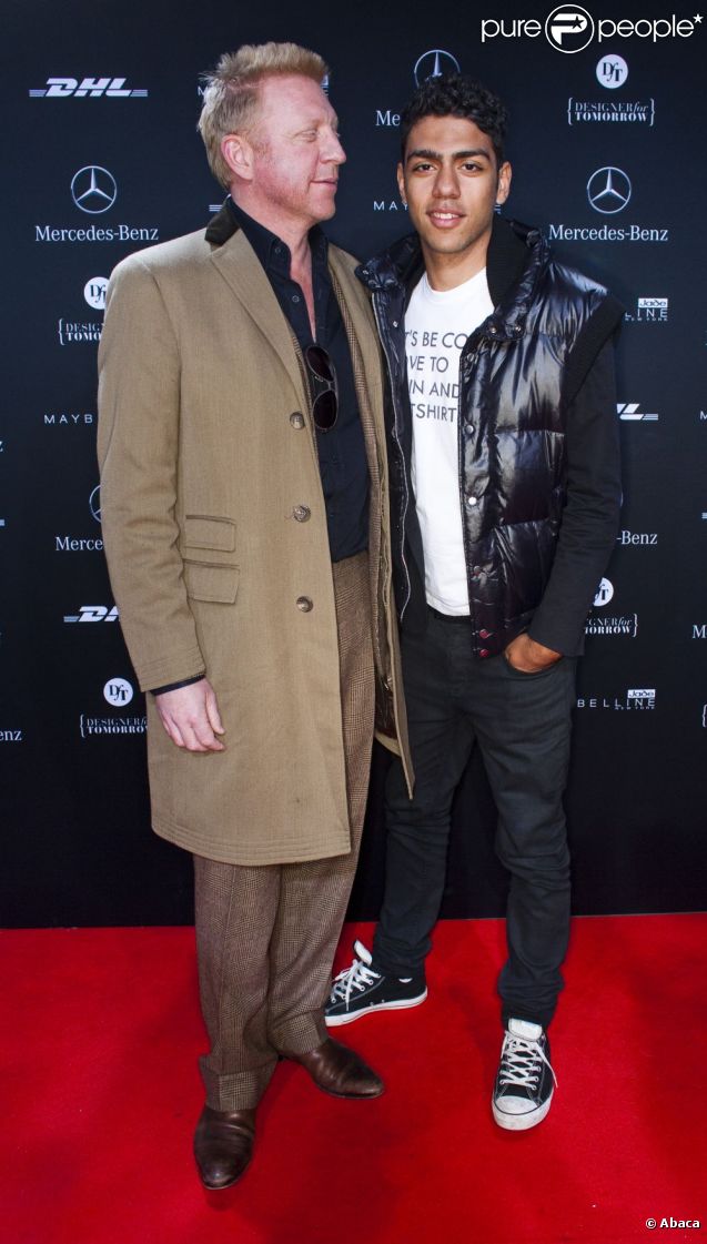 Boris Beckham et son fils Noah assistaient au défilé Kilian Kerner à Berlin, le 20 janvier 2012.