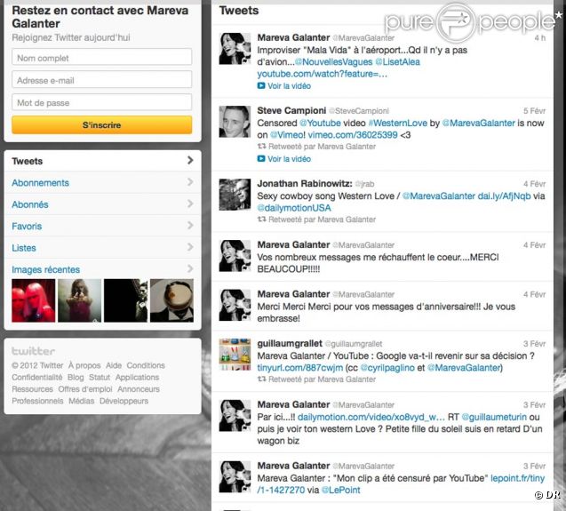 La censure du clip de la chanson  Western Love  de Mareva Galanter par Youtube a grandement animé son compte Twitter, début février 2012.