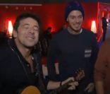 Patrick Bruel, M. Pokora et Maxime Le Forestier lors du spectacle des Enfoirés 2012