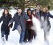 Jennifer Lauret et toute l'équipe de Camping Paradis s'amusent, à Luchon, le 8 février 2012