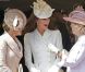 La comtesse de Wessex, Kate Middleton, duchesse de Cambridge, et Camilla Parker Bowles, duchesse de Cornouailles, lors de la cérémonie de l'Ordre de la Jarretière au château Windsor, à Londres, le 18 juin 2012