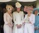 La comtesse de Wessex, Kate Middleton, duchesse de Cambridge, et Camilla Parker Bowles, duchesse de Cornouailles lors de la cérémonie de l'Ordre de la Jarretière au château Windsor, à Londres, le 18 juin 2012