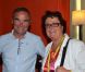 Bernard Hinault et Christine Boutin lors de la dernière étape du Tour de France 2012 sur les Champs Elysées à Paris le 22 juillet 2012