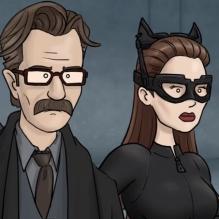 Christian Bale, Gary Oldman et Anne Hathaway dans<em> The Dark Knight Rises</em> revu et corrigé par le collectif HISHE, 2012.
