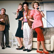 Pierre Mondy, Julie Arnold, Christian Clavier et Marie-Anne Chazel la pièce Double Mixte 04/11/1986 - Paris
