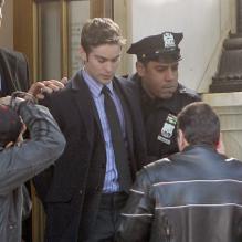 Chace Crawford alias Nate est arrêté sur le tournage de la série Gossip Girl, à New York, le 1er octobre 2012