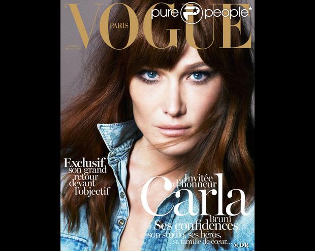 Carla Bruni-Sarkozy en couverture du magazine  Vogue  Paris, en kiosques le 3 décembre 2012.