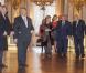  Le roi Albert II de Belgique et la reine Paola, le prince héritier Philippe et la princesse Mathilde, la princesse Astrid et le prince Lorenz, le prince Laurent et la princesse Claire lors de la réception du Nouvel An pour les autorités et personnalités du pays, au palais Laeken le 29 janvier 2013. 