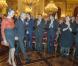  La princesse Mathilde de Belgique se distinguait par un chemisier orange. Le roi Albert II de Belgique et la reine Paola, le prince héritier Philippe et la princesse Mathilde, la princesse Astrid et le prince Lorenz, le prince Laurent et la princesse Claire lors de la réception du Nouvel An pour les autorités et personnalités du pays, au palais Laeken le 29 janvier 2013. 