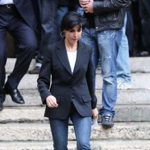 La femme politique Rachida Dati aux obsèques de Thierry Roland. A Paris, le 21 juin 2012.