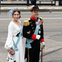 La princesse Mary et le prince Frederik de Danemark à la prestation de serment du roi Willem-Alexander des Pays-Bas, le 30 avril 2013 à la Nouvelle Eglise (Nieuwe Kerk) d'Amsterdam.