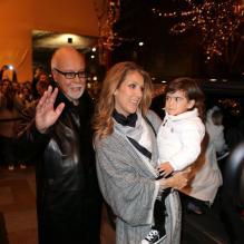 Céline Dion avec son mari René Angélil et un de ses jumeaux à la sortie de l'hôtel Gorge V à Paris,le 30 novembre 2012.