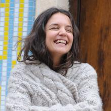 Katie Holmes, rieuse, sur le tournage du film Mania Days, à New York, le 14 mai 2013.