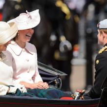 The Duchess of Cornwall (left), the Duchess of Cambridge and Prince Harry leave Buckingham Palace, in central London, UK to attend the annual Trooping the Colour parade on Saturday June 15, 2013. Photo by Dominic Lipinski/PA Wire/ABACAPRESS.COM15/06/2013 - London