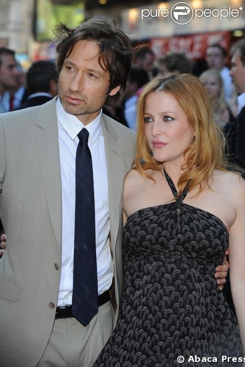 Gillian Anderson et David Duchovny en Juillet 2008 pour l'avant-premiere de X-Files a Londres