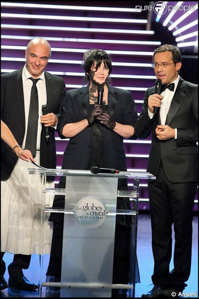 Isabelle Adjani et Jean-Luc Delarue à la soirée des Globes de Cristal. 02/02/09
