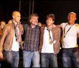 Les footeux de l'OL : Cris, Joël Bats, Juninho et Jean-Alain Boumsong, au Palais des Sports de Lyon, le 28 mars 2009, à l'occasion de la 4e édition de 