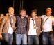 Les footeux de l'OL : Cris, Joël Bats, Juninho et Jean-Alain Boumsong, au Palais des Sports de Lyon, le 28 mars 2009, à l'occasion de la 4e édition de "Foot-Concert", au profit de l'association Huntington.