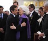 Obsèques de Maurice Druon aux Invalides, le 20 avril 2009. Nicolas Sarkozy et Madeleine Druon. 