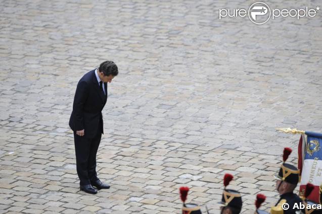 Obsèques de Maurice Druon aux Invalides, le 20 avril 2009. Nicolas Sarkozy. 