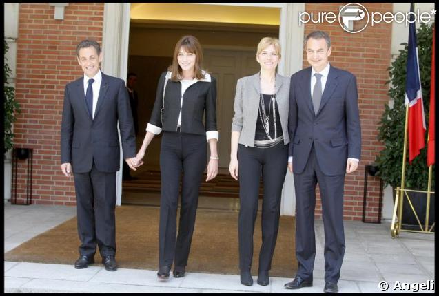 Carla Bruni, Nicolas Sarkozy, José Luis Zapatero et son épouse Sonsoles à Madrid. 28/04/09 