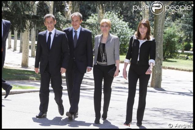 Carla Bruni, Nicolas Sarkozy, José Luis Zapatero et son épouse Sonsoles à Madrid. 28/04/09 