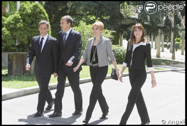 Carla Bruni, Nicolas Sarkozy, José Luis Zapatero et son épouse Sonsoles à Madrid. 28/04/09 