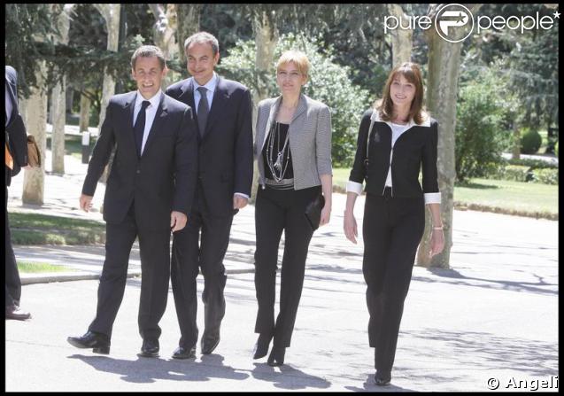 Carla Bruni, Nicolas Sarkozy, José Luis Zapatero et son épouse Sonsoles à Madrid. 28/04/09 